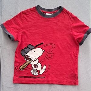 Hanna Andersson Red Peanuts Tee with Heather Blue Trim